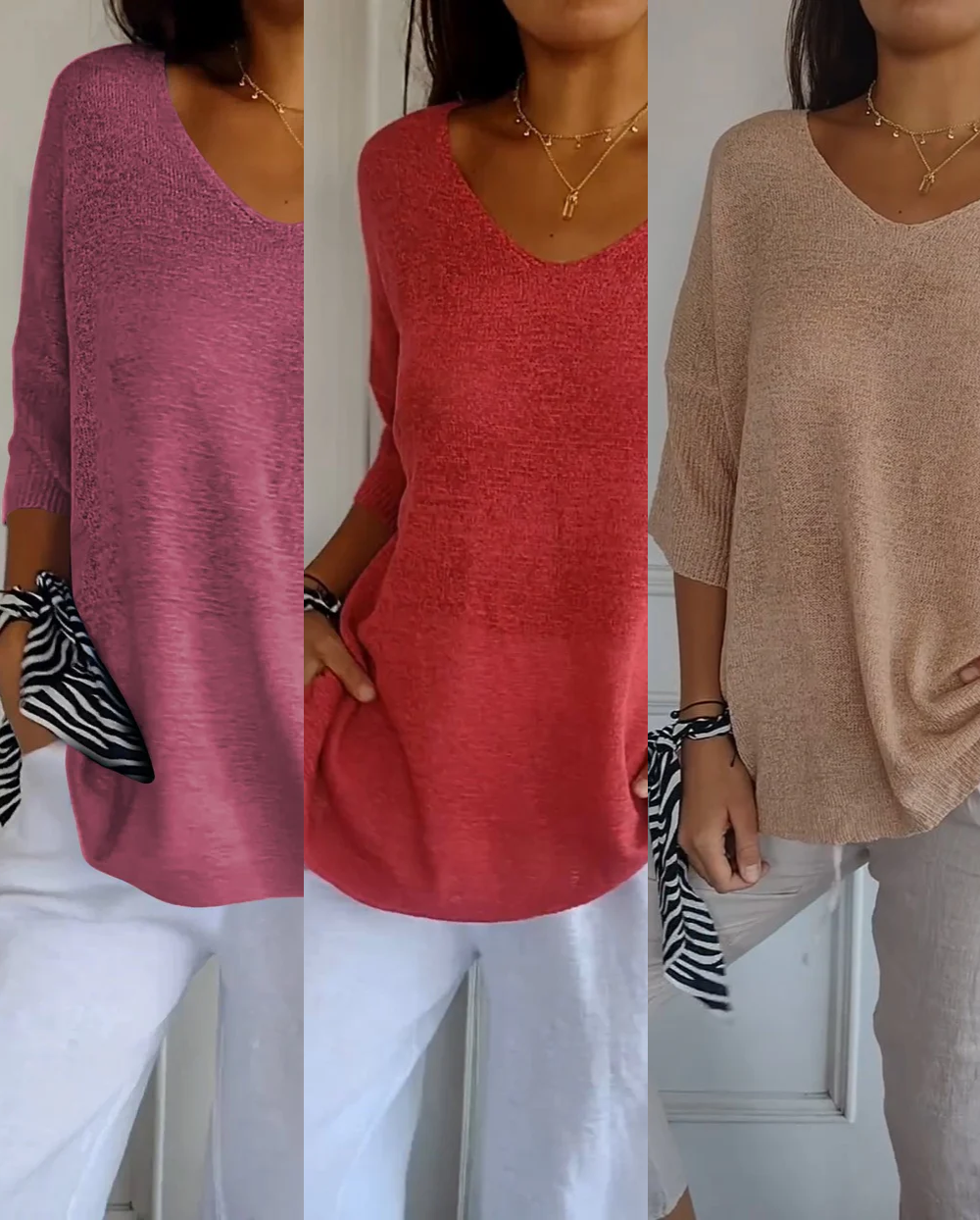 Kit 3 Blusas Serena® em Malha Leve – Decote V