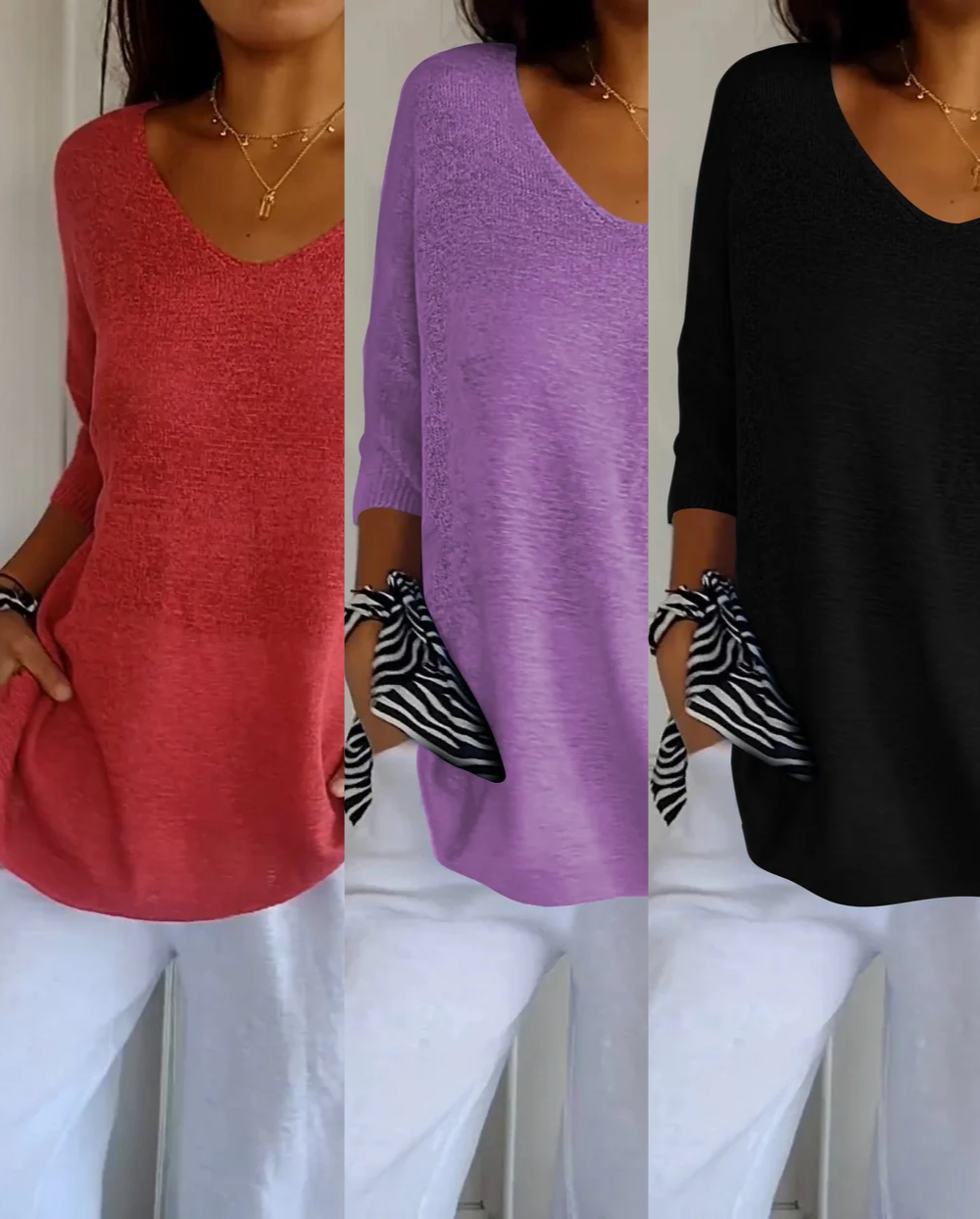 Kit 3 Blusas Serena® em Malha Leve – Decote V